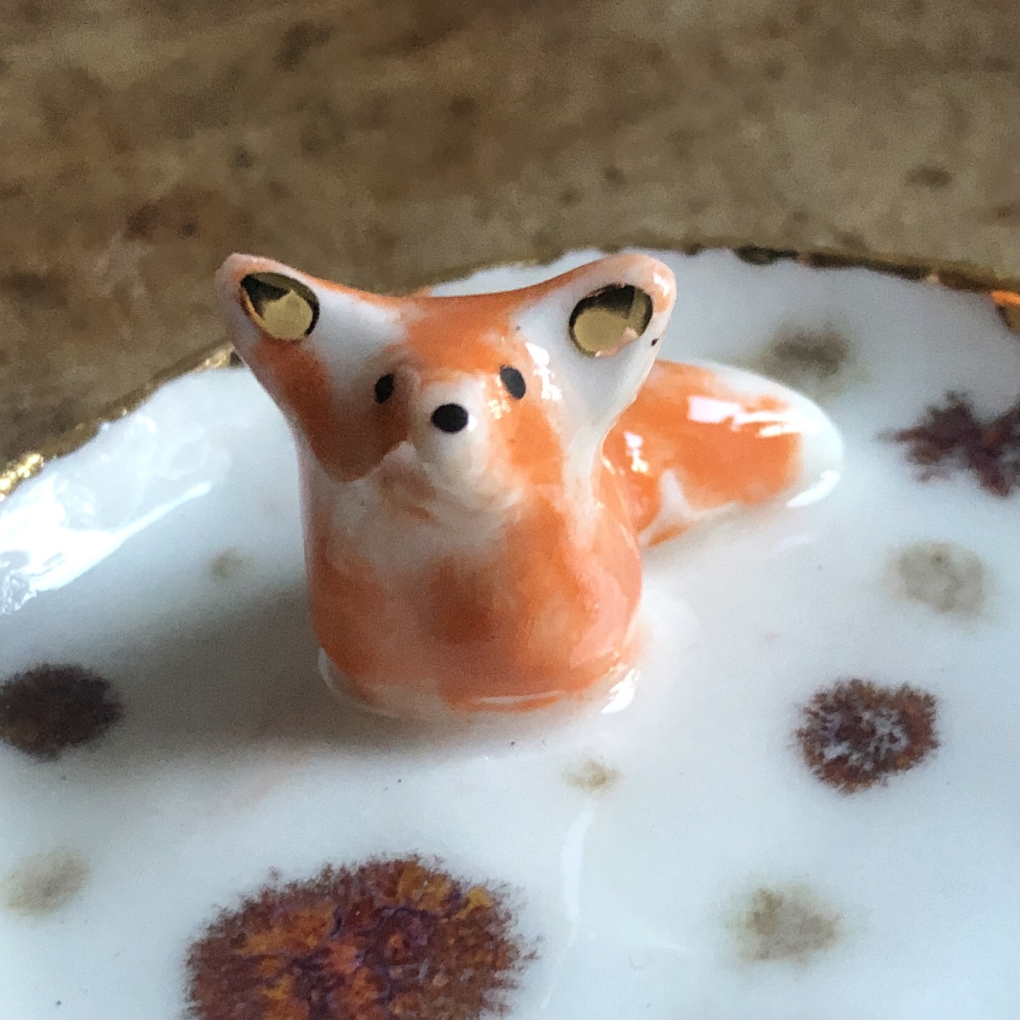 Porcelaine Coupelle pour bijoux Renard roux et or détails 1 Mélina Maillez